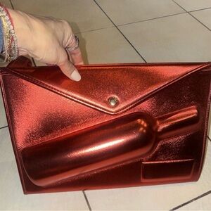 Metallic Red Envelope Clutch with Bottle Detail
